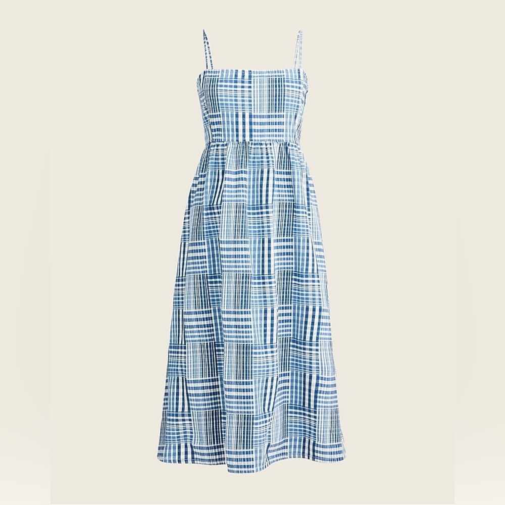 J. Crew A-line Midi Dress in Indigo Patchwork. Denim like material.  Size 16